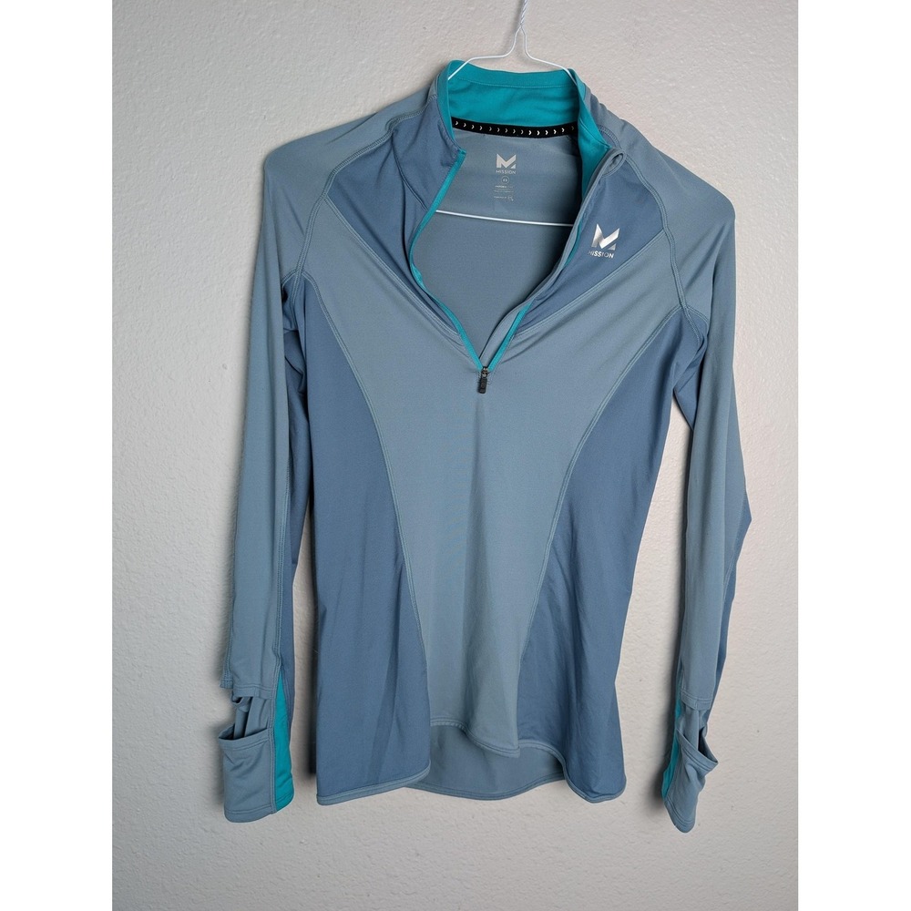 Mission Pullover Womens XS Blue Mock Neck Long Sleeve‎ Zip VAPORACTIVE Running